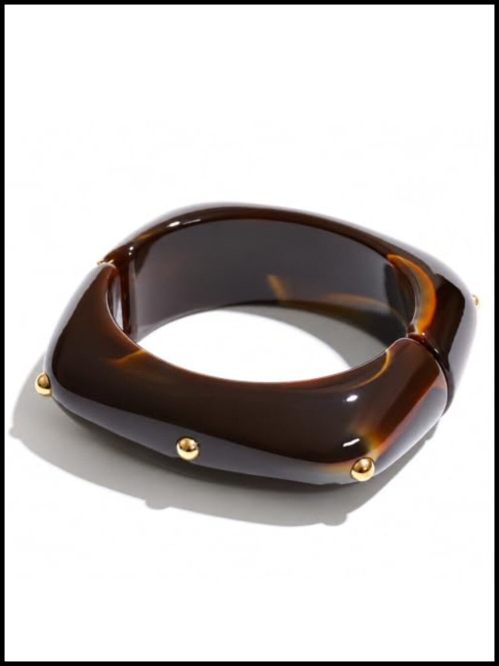 Chunky Square Acrylic Bangle Bracelet with Gold Plated Details, Hinged Closure